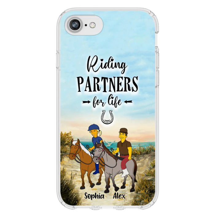 Custom Personalized Horseback Riding Cartoon Portrait From Photo Phone Case - Gift Idea For Couple/ Riding Lover - Case For iPhone And Samsung