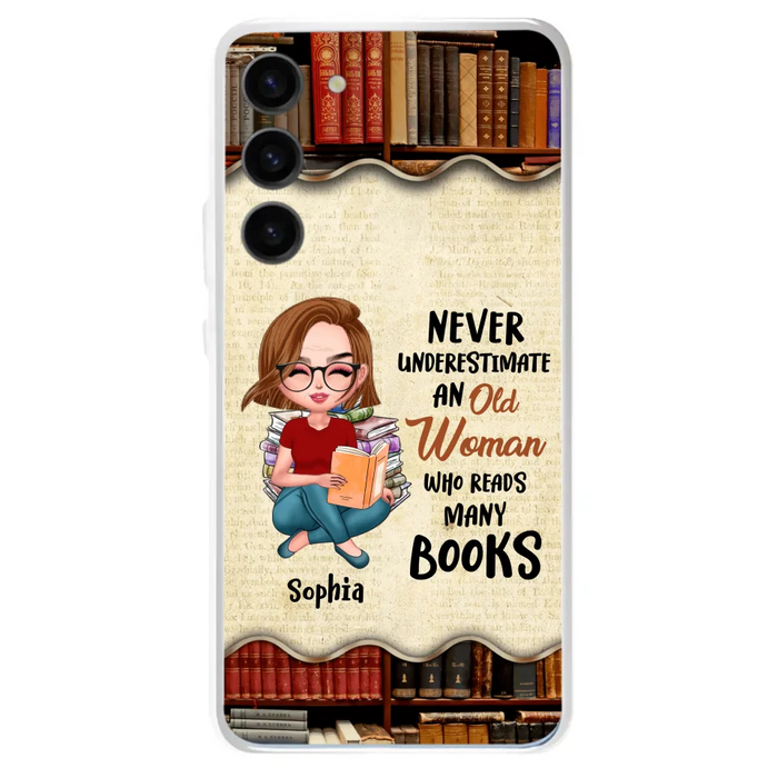 Custom Personalized Old Woman Books Phone Case -  Gift Idea For Books Lover - Case For iPhone And Samsung