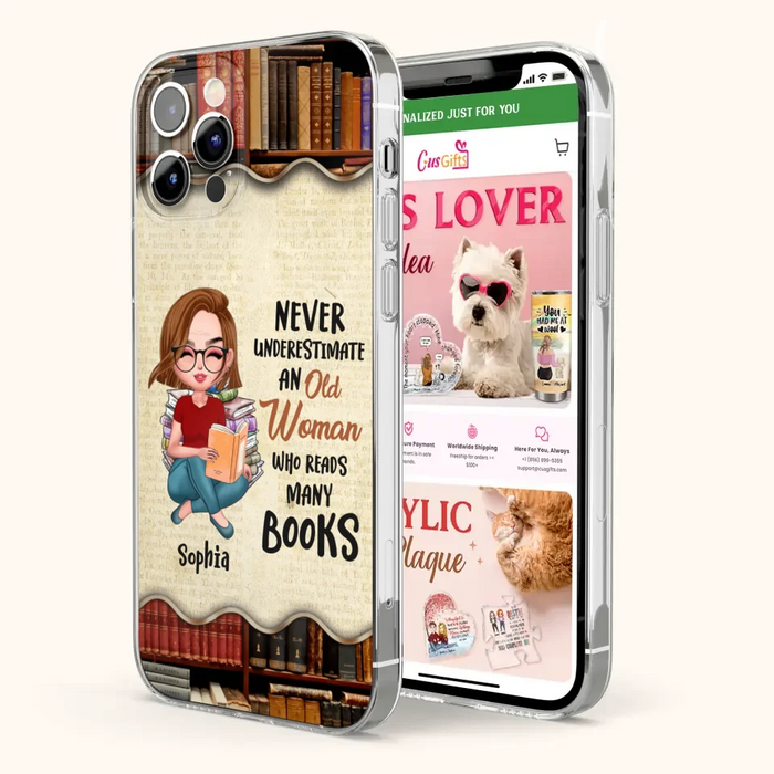 Custom Personalized Old Woman Books Phone Case -  Gift Idea For Books Lover - Case For iPhone And Samsung