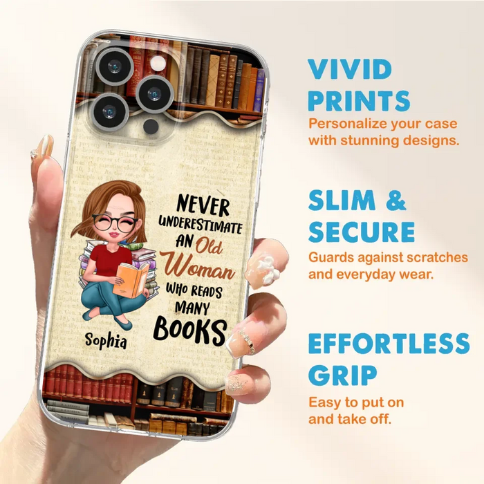 Custom Personalized Old Woman Books Phone Case -  Gift Idea For Books Lover - Case For iPhone And Samsung