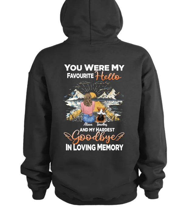 Custom Personalized Memorial Pet Pullover Hoodie  - Up To 5 Pets - Gift Idea For Dog Lovers - You Were My Favourite Hello And My Hardest Goodbye In Loving Memory