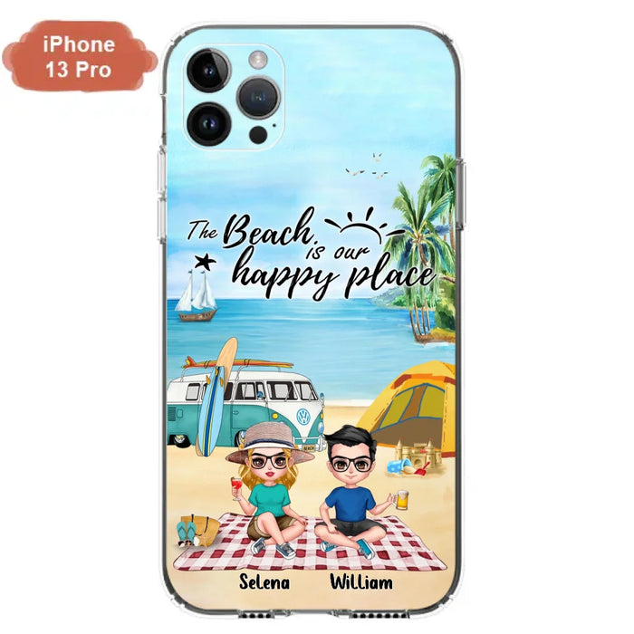 Custom Personalized Summer Beach Picnic Camping Phone Case - Upto 5 People - Gift Idea For Camping Couple/ Friends - The Beach Is Our Happy Place - Case For iPhone And Samsung