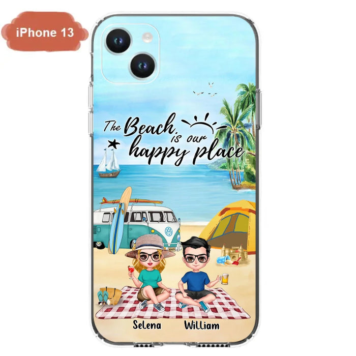 Custom Personalized Summer Beach Picnic Camping Phone Case - Upto 5 People - Gift Idea For Camping Couple/ Friends - The Beach Is Our Happy Place - Case For iPhone And Samsung