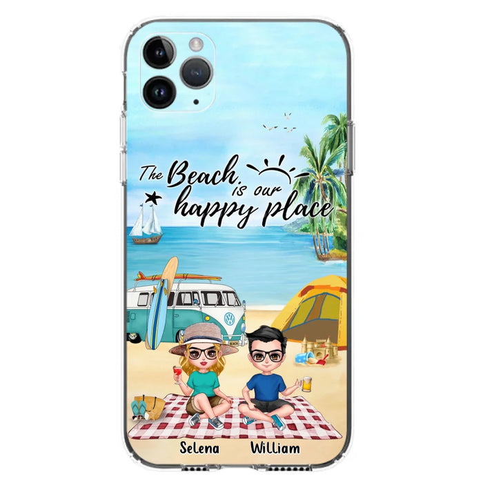 Custom Personalized Summer Beach Picnic Camping Phone Case - Upto 5 People - Gift Idea For Camping Couple/ Friends - The Beach Is Our Happy Place - Case For iPhone And Samsung