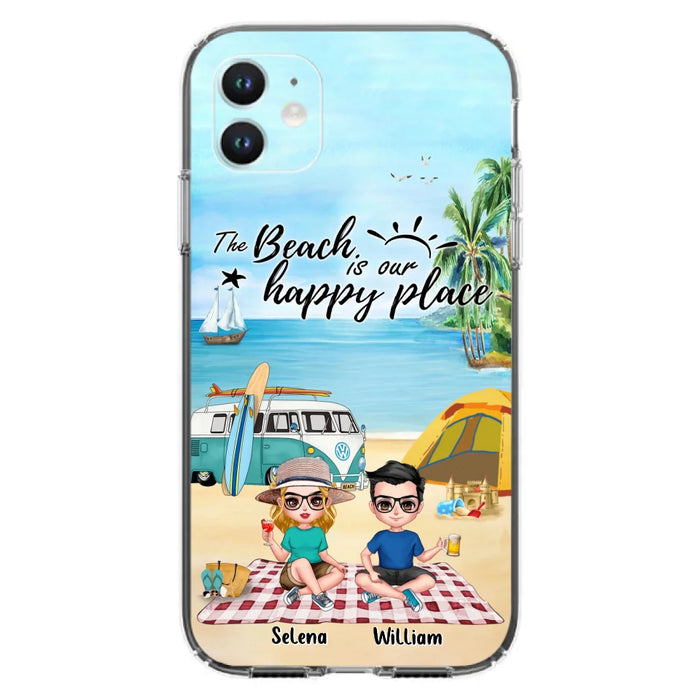 Custom Personalized Summer Beach Picnic Camping Phone Case - Upto 5 People - Gift Idea For Camping Couple/ Friends - The Beach Is Our Happy Place - Case For iPhone And Samsung