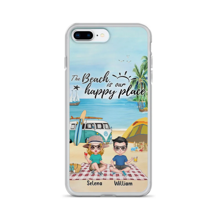 Custom Personalized Summer Beach Picnic Camping Phone Case - Upto 5 People - Gift Idea For Camping Couple/ Friends - The Beach Is Our Happy Place - Case For iPhone And Samsung