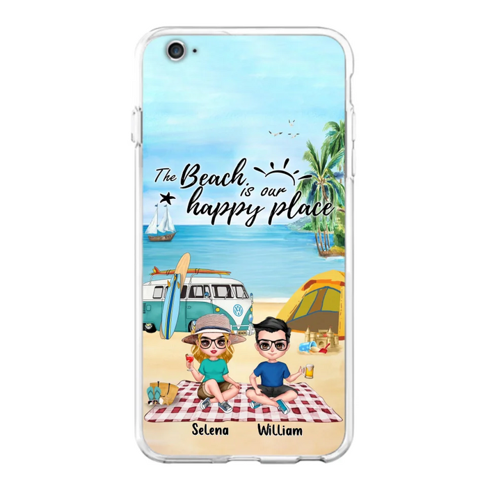 Custom Personalized Summer Beach Picnic Camping Phone Case - Upto 5 People - Gift Idea For Camping Couple/ Friends - The Beach Is Our Happy Place - Case For iPhone And Samsung