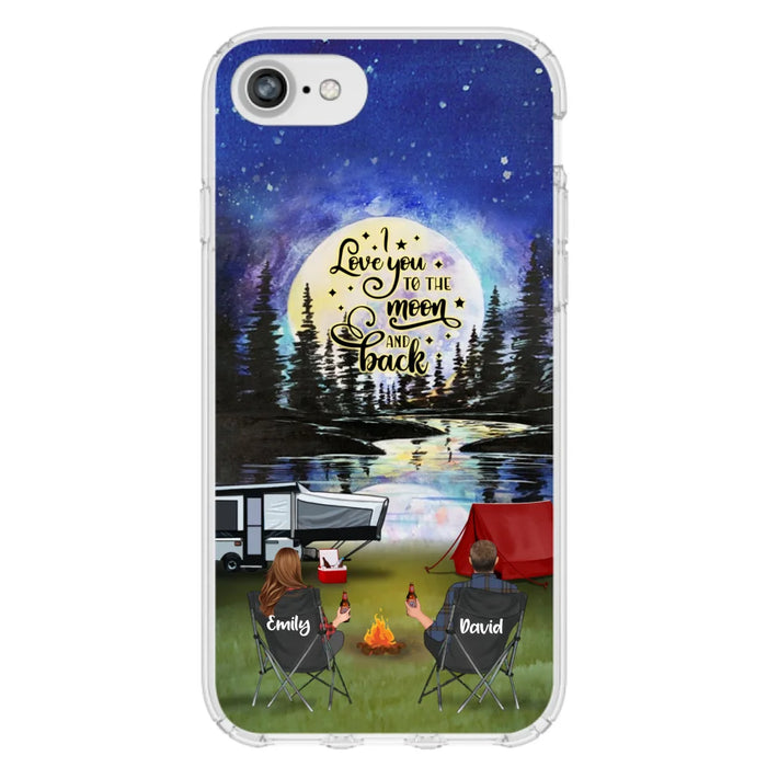 Custom Personalized Camping Moon Phone Case - Couple/ Parents With Upto 3 Kids And 4 Pets - Gift Idea For Camping Lover - I Love You To The Moon And Back - Case For iPhone And Samsung