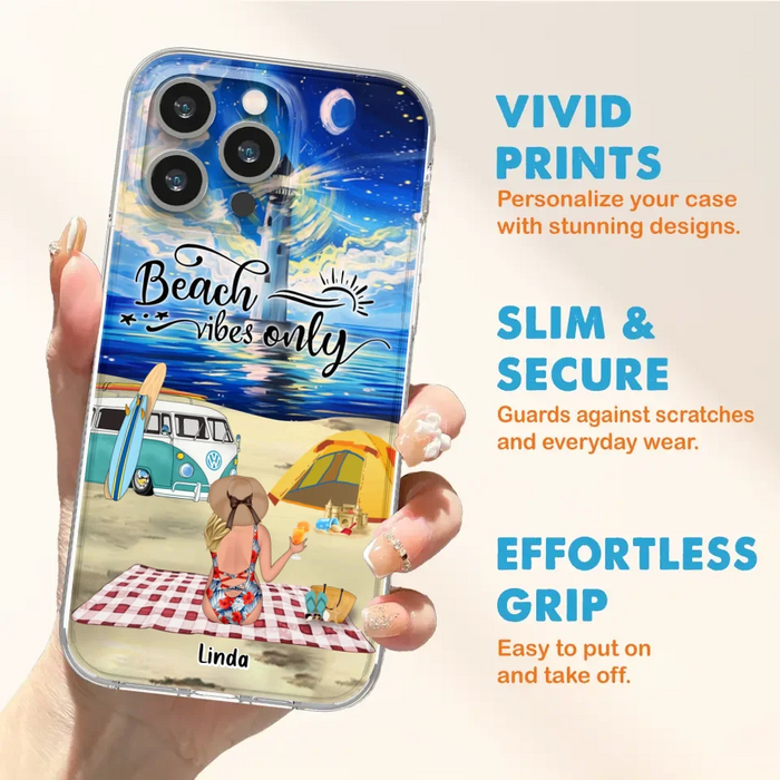 Custom Personalized Camping Beach Phone Case - Upto 4 People - Best Gift For Camping/Couple Lover - The Beach Is Our Happy Place - Case For iPhone And Samsung