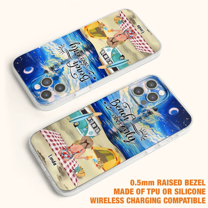 Custom Personalized Camping Beach Phone Case - Upto 4 People - Best Gift For Camping/Couple Lover - The Beach Is Our Happy Place - Case For iPhone And Samsung