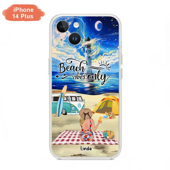 Custom Personalized Camping Beach Phone Case - Upto 4 People - Best Gift For Camping/Couple Lover - The Beach Is Our Happy Place - Case For iPhone And Samsung