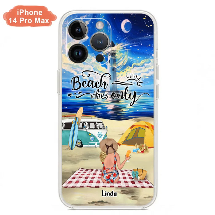 Custom Personalized Camping Beach Phone Case - Upto 4 People - Best Gift For Camping/Couple Lover - The Beach Is Our Happy Place - Case For iPhone And Samsung