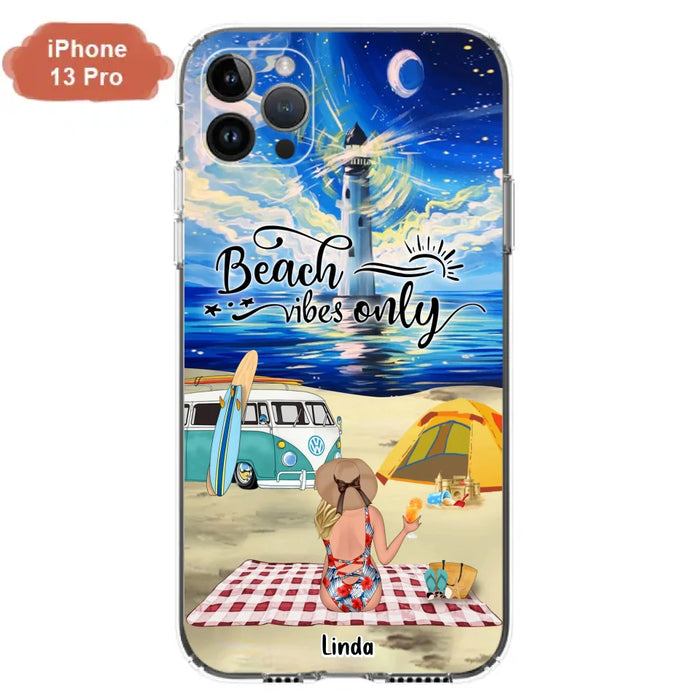 Custom Personalized Camping Beach Phone Case - Upto 4 People - Best Gift For Camping/Couple Lover - The Beach Is Our Happy Place - Case For iPhone And Samsung