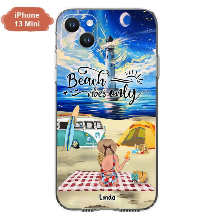 Custom Personalized Camping Beach Phone Case - Upto 4 People - Best Gift For Camping/Couple Lover - The Beach Is Our Happy Place - Case For iPhone And Samsung