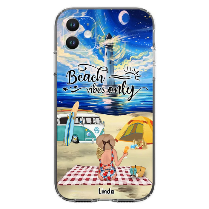 Custom Personalized Camping Beach Phone Case - Upto 4 People - Best Gift For Camping/Couple Lover - The Beach Is Our Happy Place - Case For iPhone And Samsung