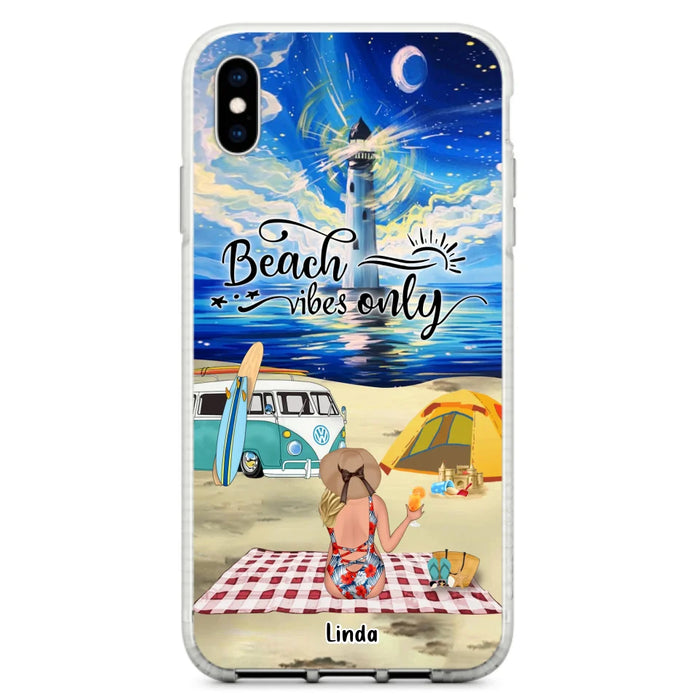 Custom Personalized Camping Beach Phone Case - Upto 4 People - Best Gift For Camping/Couple Lover - The Beach Is Our Happy Place - Case For iPhone And Samsung