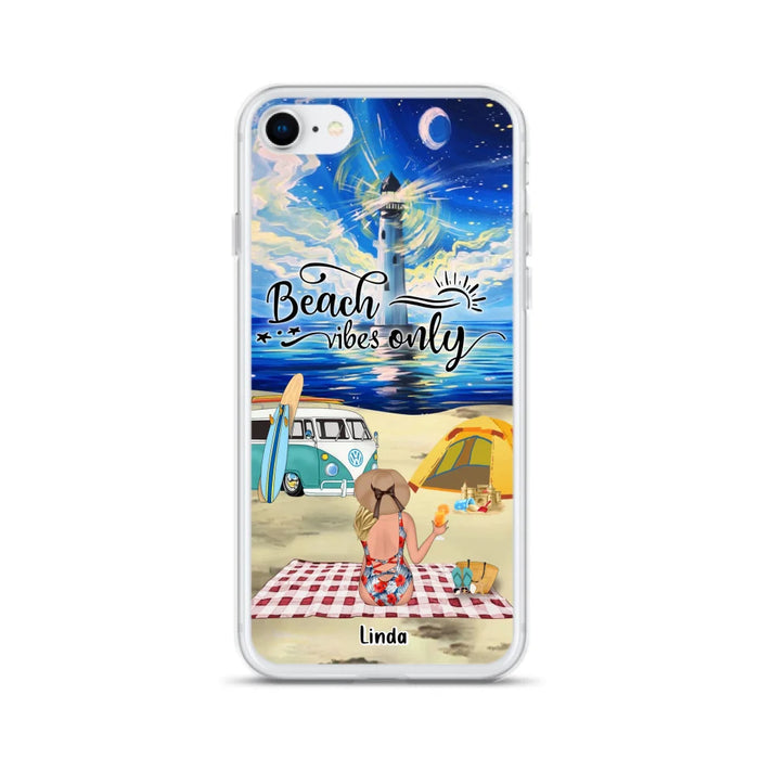 Custom Personalized Camping Beach Phone Case - Upto 4 People - Best Gift For Camping/Couple Lover - The Beach Is Our Happy Place - Case For iPhone And Samsung