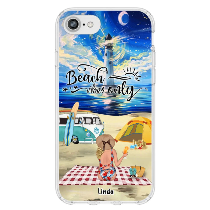 Custom Personalized Camping Beach Phone Case - Upto 4 People - Best Gift For Camping/Couple Lover - The Beach Is Our Happy Place - Case For iPhone And Samsung