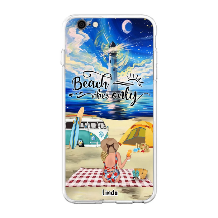 Custom Personalized Camping Beach Phone Case - Upto 4 People - Best Gift For Camping/Couple Lover - The Beach Is Our Happy Place - Case For iPhone And Samsung