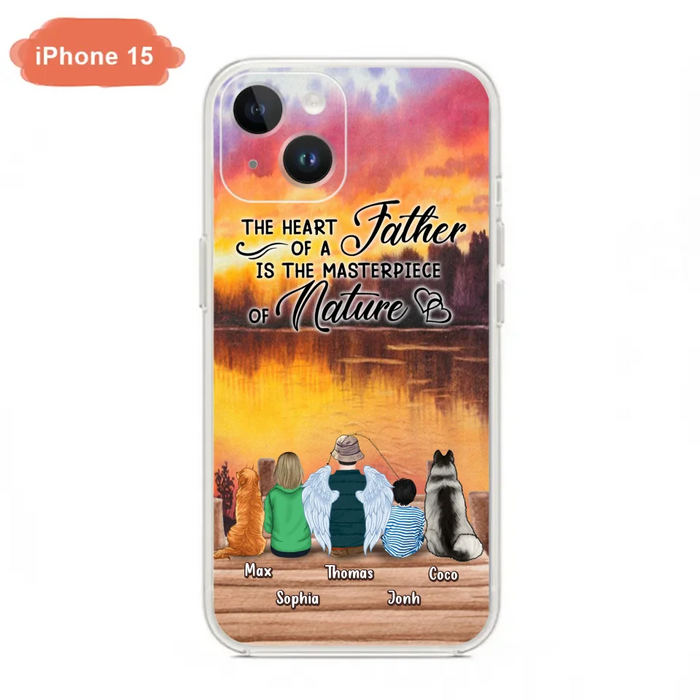 Custom Personalized Father Fishing Phone Case - Father With Up to 2 Kids And 2 Pets - Gift Idea For Father/ Fishing Lover - The Heart Of A Father Is The Masterpiece Of Nature - Case For iPhone And Samsung