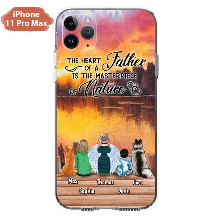 Custom Personalized Father Fishing Phone Case - Father With Up to 2 Kids And 2 Pets - Gift Idea For Father/ Fishing Lover - The Heart Of A Father Is The Masterpiece Of Nature - Case For iPhone And Samsung