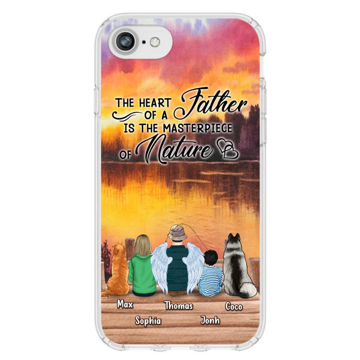 Custom Personalized Father Fishing Phone Case - Father With Up to 2 Kids And 2 Pets - Gift Idea For Father/ Fishing Lover - The Heart Of A Father Is The Masterpiece Of Nature - Case For iPhone And Samsung