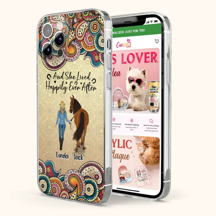 Custom Personalized Horse Girl Phone Case - Upto 4 Horses - Gift Idea For Horse Lovers - And She Lived Happily Ever After - Case For iPhone/Samsung