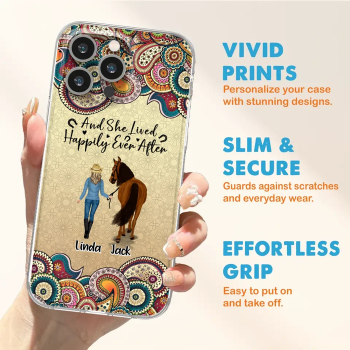 Custom Personalized Horse Girl Phone Case - Upto 4 Horses - Gift Idea For Horse Lovers - And She Lived Happily Ever After - Case For iPhone/Samsung