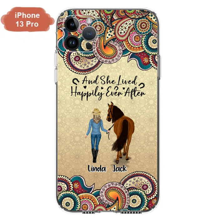 Custom Personalized Horse Girl Phone Case - Upto 4 Horses - Gift Idea For Horse Lovers - And She Lived Happily Ever After - Case For iPhone/Samsung