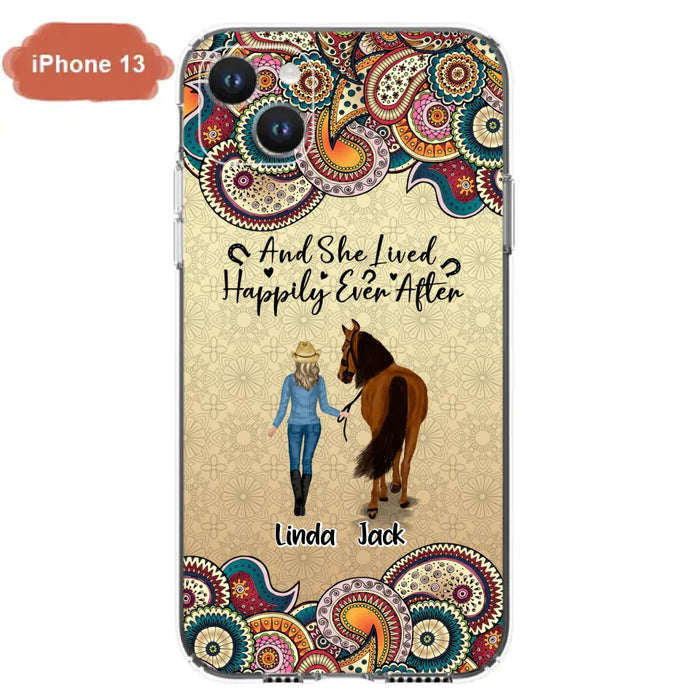 Custom Personalized Horse Girl Phone Case - Upto 4 Horses - Gift Idea For Horse Lovers - And She Lived Happily Ever After - Case For iPhone/Samsung