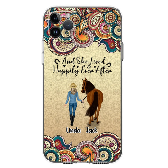 Custom Personalized Horse Girl Phone Case - Upto 4 Horses - Gift Idea For Horse Lovers - And She Lived Happily Ever After - Case For iPhone/Samsung