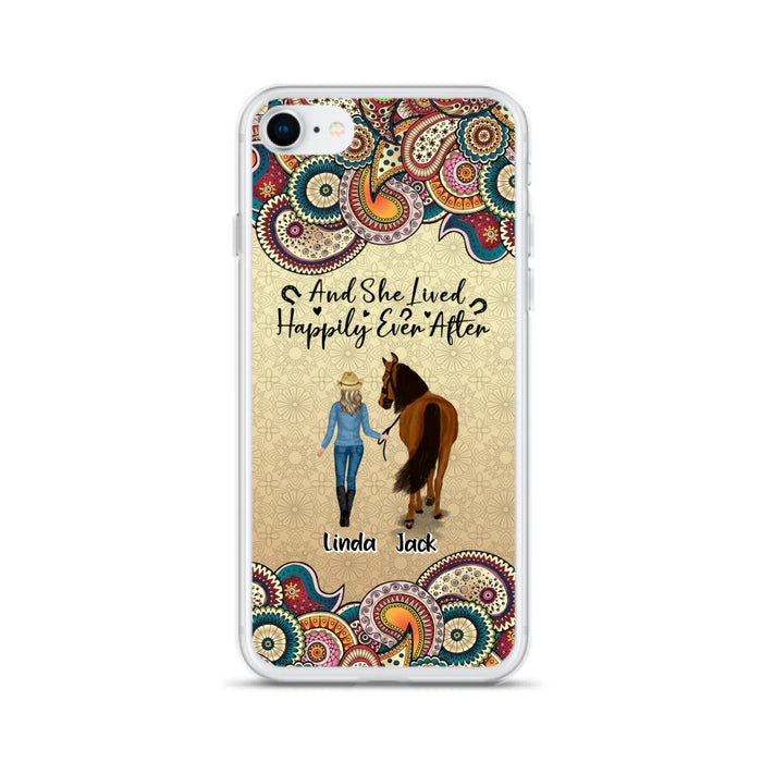 Custom Personalized Horse Girl Phone Case - Upto 4 Horses - Gift Idea For Horse Lovers - And She Lived Happily Ever After - Case For iPhone/Samsung