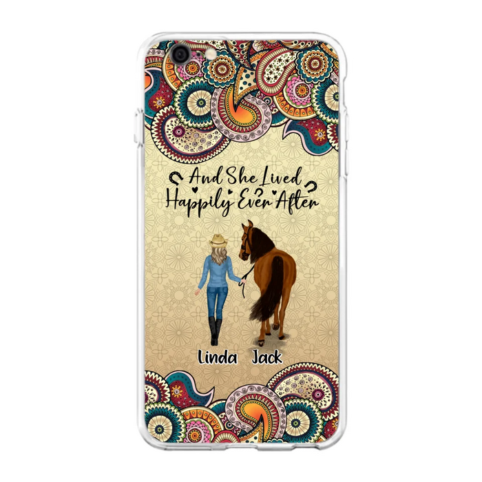 Custom Personalized Horse Girl Phone Case - Upto 4 Horses - Gift Idea For Horse Lovers - And She Lived Happily Ever After - Case For iPhone/Samsung