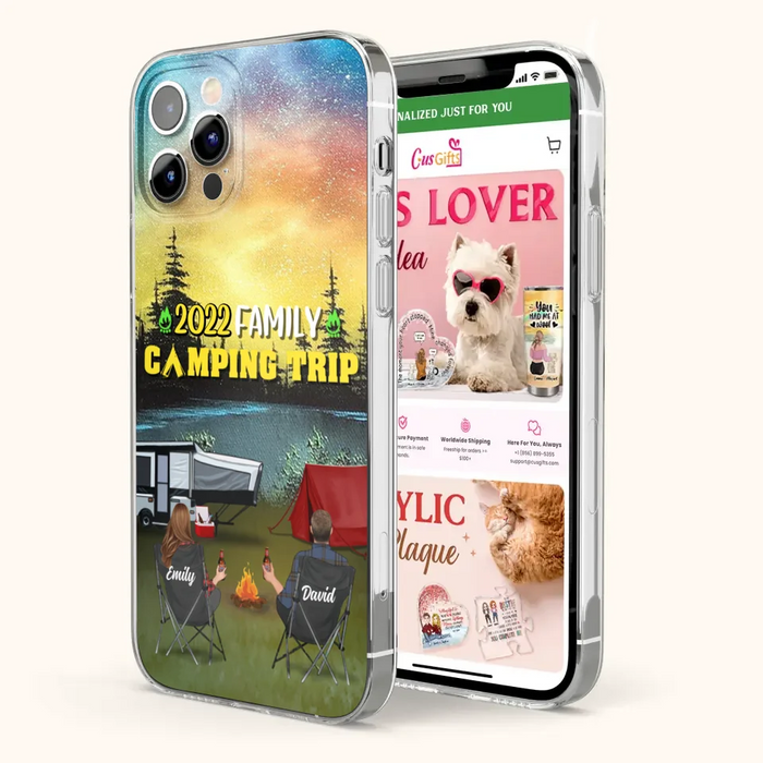 Custom Personalized Family Camping Trip Phone Case - Couple/ Single Parent/ Parents With Upto 2 Kids And 3 Pets - Gift Idea For Whole Family/ Camping Lover - Case For iPhone And Samsung