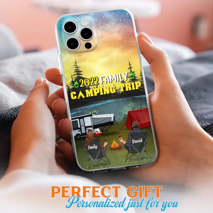 Custom Personalized Family Camping Trip Phone Case - Couple/ Single Parent/ Parents With Upto 2 Kids And 3 Pets - Gift Idea For Whole Family/ Camping Lover - Case For iPhone And Samsung