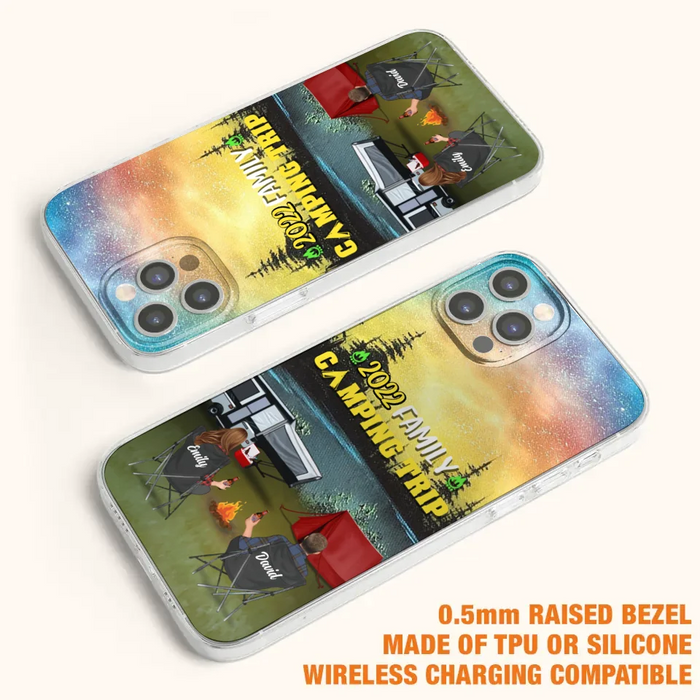 Custom Personalized Family Camping Trip Phone Case - Couple/ Single Parent/ Parents With Upto 2 Kids And 3 Pets - Gift Idea For Whole Family/ Camping Lover - Case For iPhone And Samsung