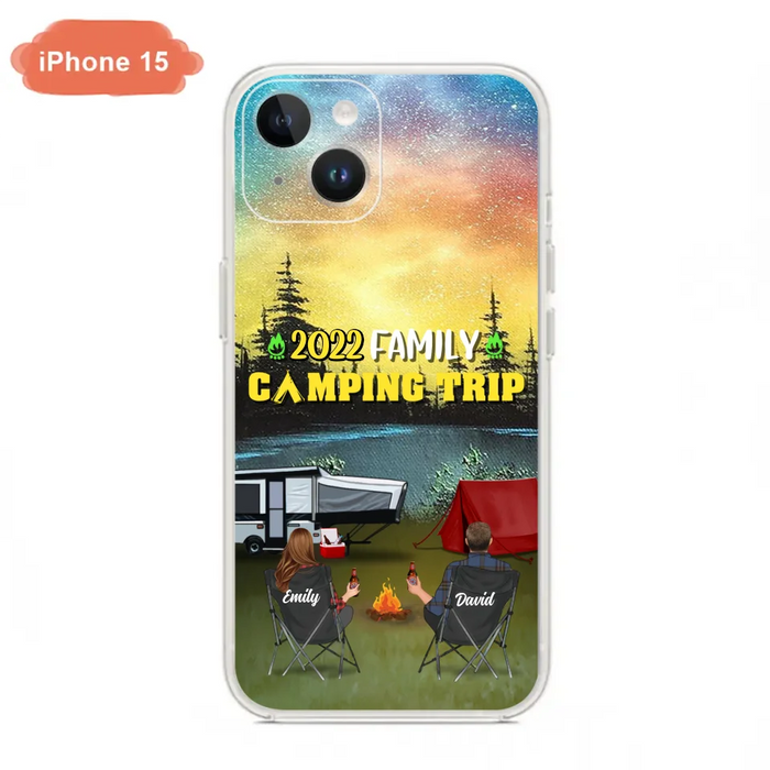 Custom Personalized Family Camping Trip Phone Case - Couple/ Single Parent/ Parents With Upto 2 Kids And 3 Pets - Gift Idea For Whole Family/ Camping Lover - Case For iPhone And Samsung