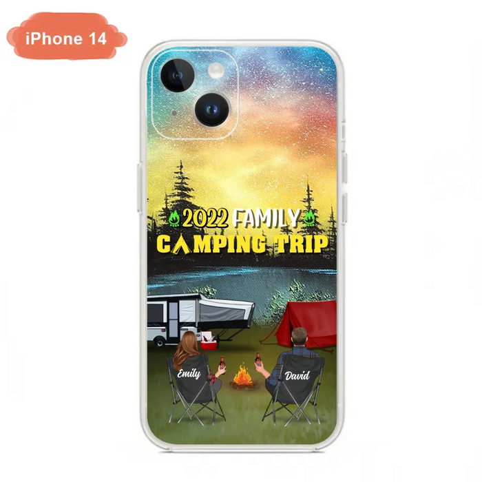 Custom Personalized Family Camping Trip Phone Case - Couple/ Single Parent/ Parents With Upto 2 Kids And 3 Pets - Gift Idea For Whole Family/ Camping Lover - Case For iPhone And Samsung