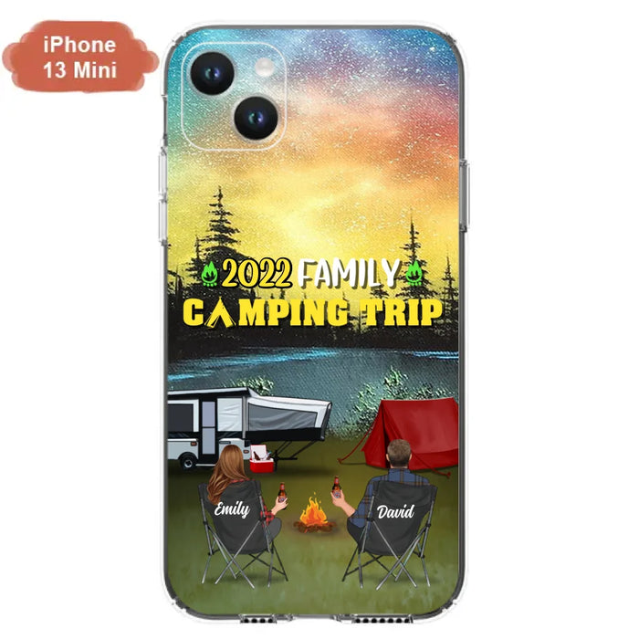 Custom Personalized Family Camping Trip Phone Case - Couple/ Single Parent/ Parents With Upto 2 Kids And 3 Pets - Gift Idea For Whole Family/ Camping Lover - Case For iPhone And Samsung