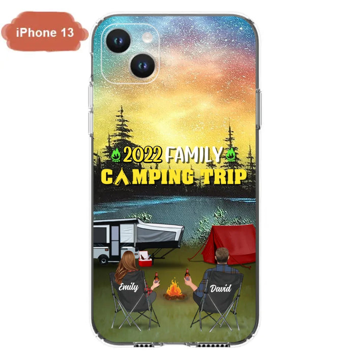 Custom Personalized Family Camping Trip Phone Case - Couple/ Single Parent/ Parents With Upto 2 Kids And 3 Pets - Gift Idea For Whole Family/ Camping Lover - Case For iPhone And Samsung