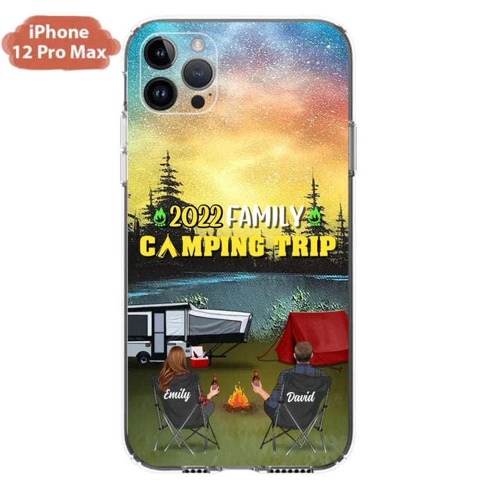 Custom Personalized Family Camping Trip Phone Case - Couple/ Single Parent/ Parents With Upto 2 Kids And 3 Pets - Gift Idea For Whole Family/ Camping Lover - Case For iPhone And Samsung