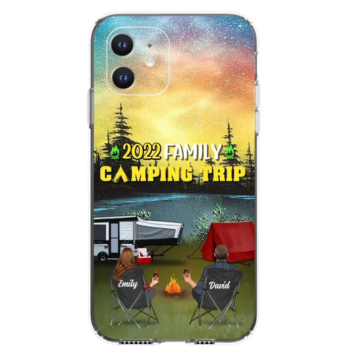 Custom Personalized Family Camping Trip Phone Case - Couple/ Single Parent/ Parents With Upto 2 Kids And 3 Pets - Gift Idea For Whole Family/ Camping Lover - Case For iPhone And Samsung