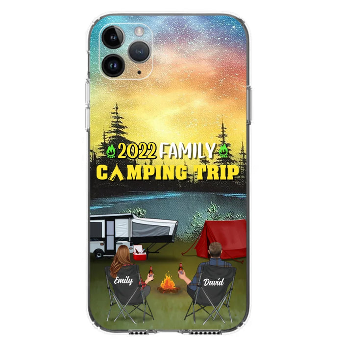 Custom Personalized Family Camping Trip Phone Case - Couple/ Single Parent/ Parents With Upto 2 Kids And 3 Pets - Gift Idea For Whole Family/ Camping Lover - Case For iPhone And Samsung