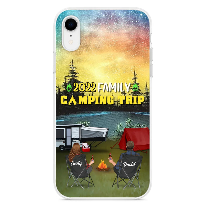 Custom Personalized Family Camping Trip Phone Case - Couple/ Single Parent/ Parents With Upto 2 Kids And 3 Pets - Gift Idea For Whole Family/ Camping Lover - Case For iPhone And Samsung