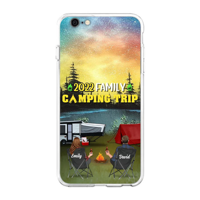 Custom Personalized Family Camping Trip Phone Case - Couple/ Single Parent/ Parents With Upto 2 Kids And 3 Pets - Gift Idea For Whole Family/ Camping Lover - Case For iPhone And Samsung