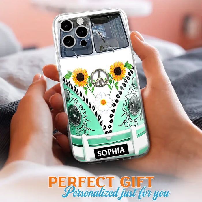 Custom Personalized Sunflower Peace Bus Phone Case - Best Gift Idea For Bus Lovers - Cases For iPhone And Samsung