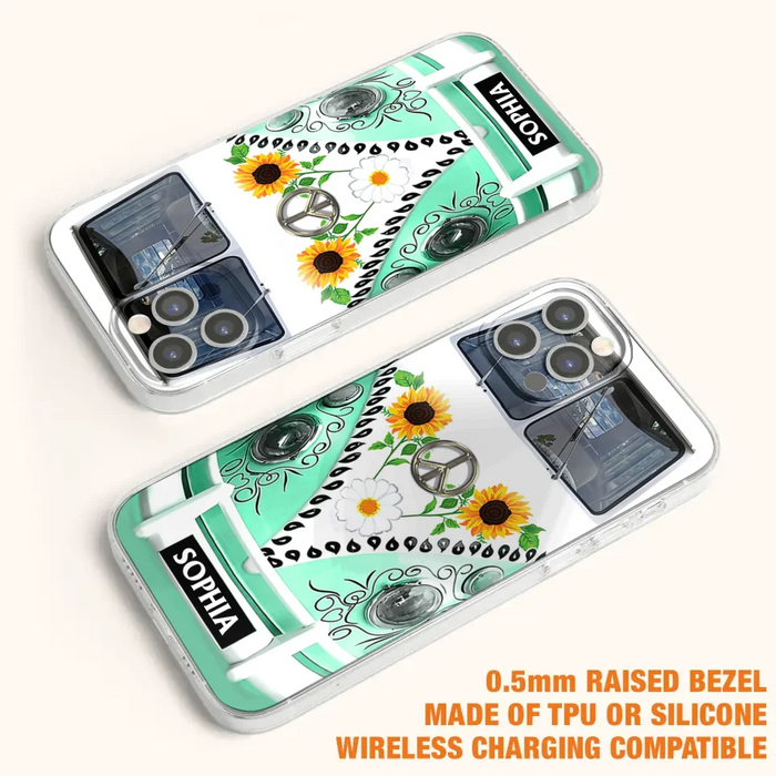 Custom Personalized Sunflower Peace Bus Phone Case - Best Gift Idea For Bus Lovers - Cases For iPhone And Samsung