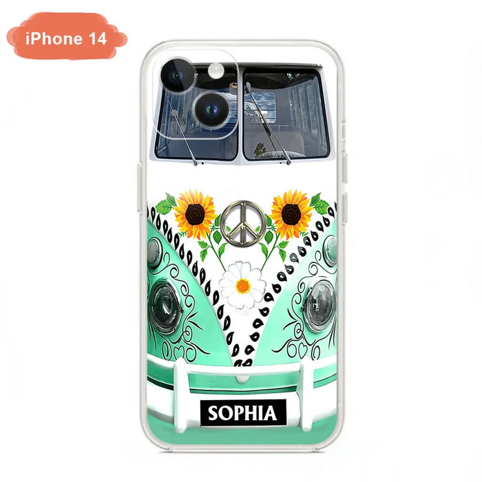 Custom Personalized Sunflower Peace Bus Phone Case - Best Gift Idea For Bus Lovers - Cases For iPhone And Samsung