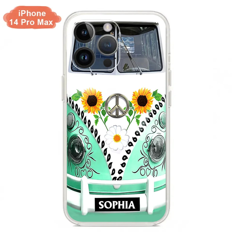 Custom Personalized Sunflower Peace Bus Phone Case - Best Gift Idea For Bus Lovers - Cases For iPhone And Samsung
