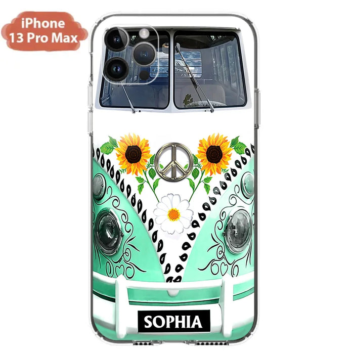 Custom Personalized Sunflower Peace Bus Phone Case - Best Gift Idea For Bus Lovers - Cases For iPhone And Samsung